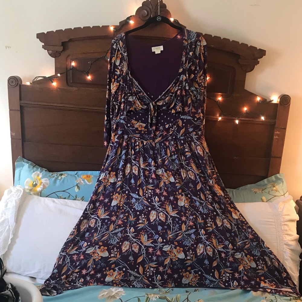 Anthropologie Maeve Purple Floral Midi Dress